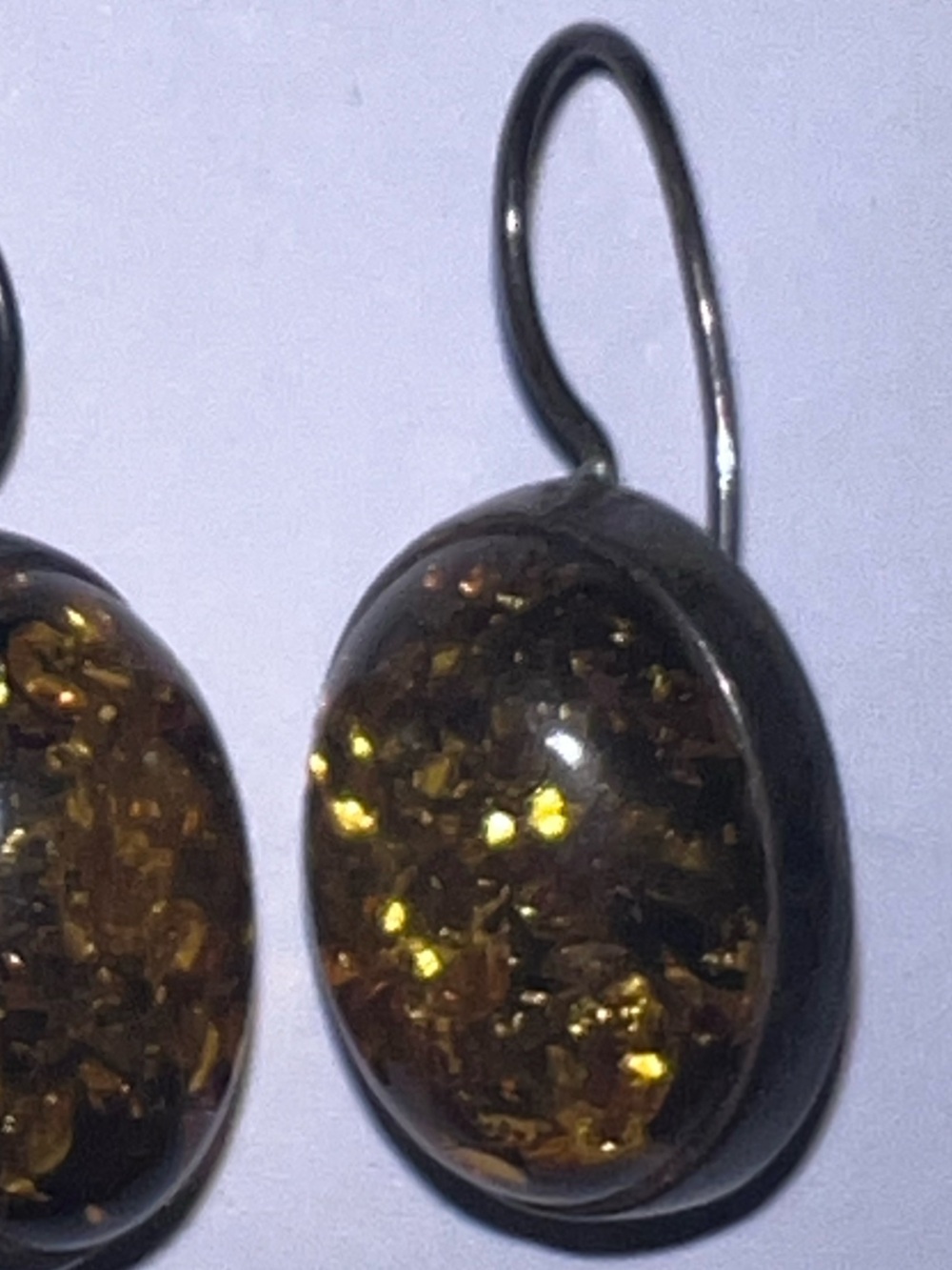 AMBER EARRINGS vintage oval pierced oxidized patina Sterling dark Silver 80s 90s